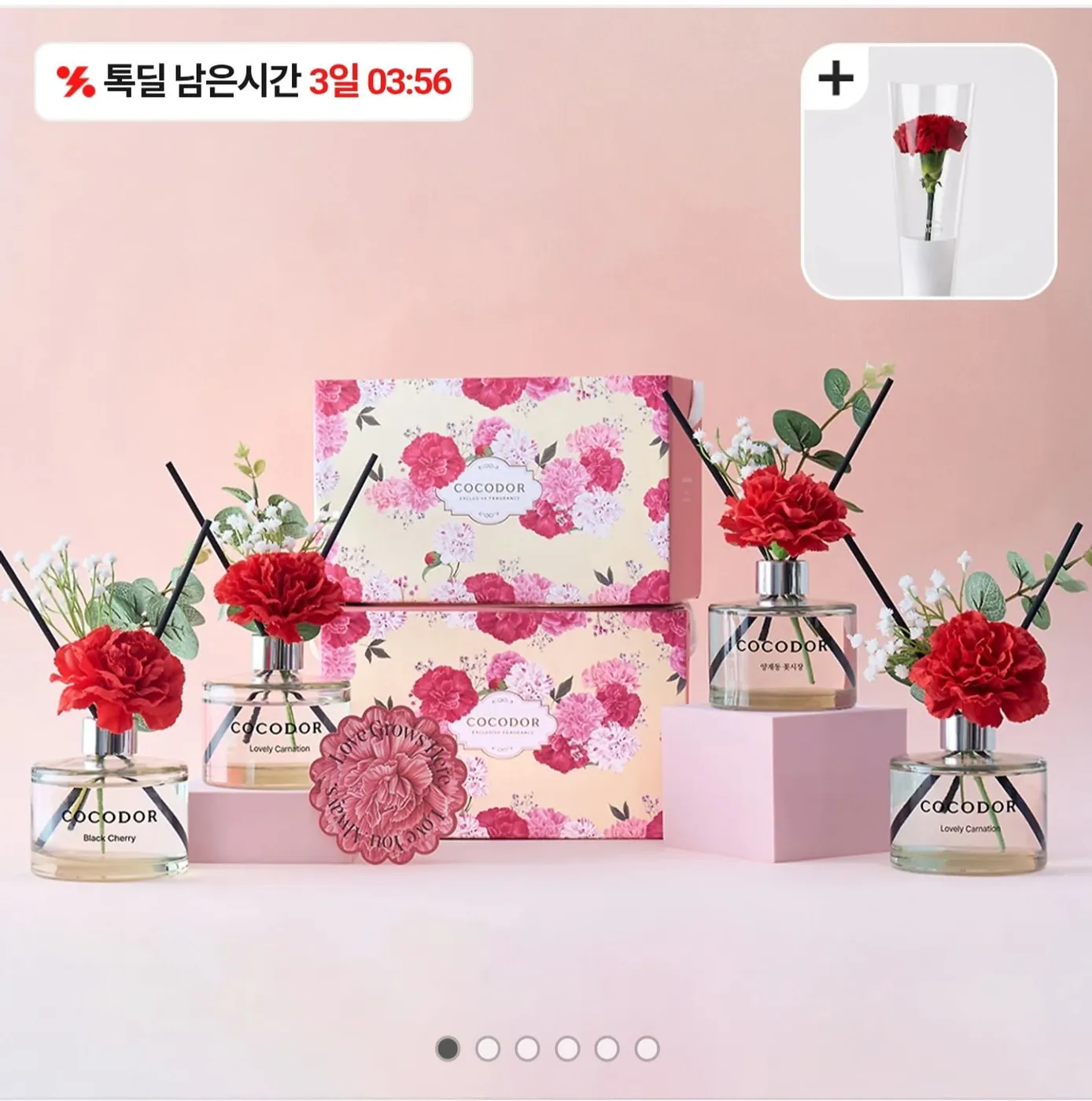 [톡딜] 코코도르 카네이션 디퓨저 2개입+생화카네이션1송이 선물세트 (10,710원/무료)