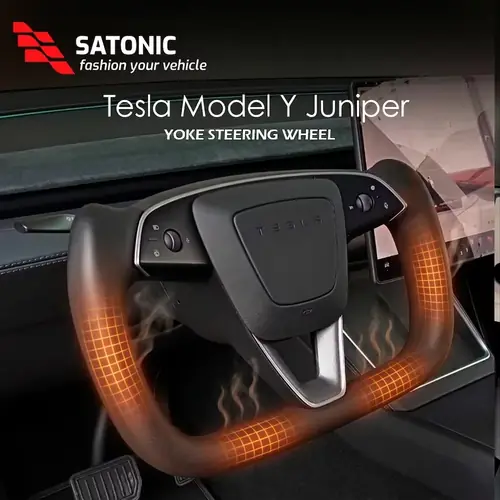 2026 Tesla New Model Y Juniper 맞춤형 나파 가죽 성능 SATONIC 요크핸들 350mm용 새로운 가열 요크 핸들 스티어링 휠