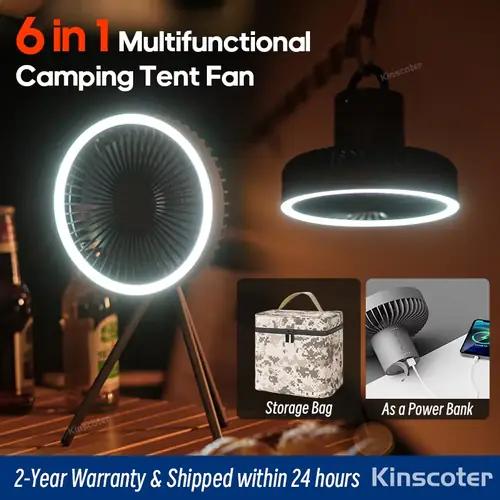 10000mAh 캠핑 팬 충전식 데스크탑 휴대용 공기 순환기 보조베터리 LED 라이트 삼각대와 무선 천장 선풍기