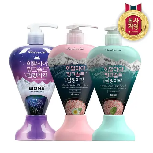 [롯데온] 히말라야 핑크솔트 펌핑치약(바이옴/플로럴/아이스 택1) 285g 2개 (12,620원/무료)