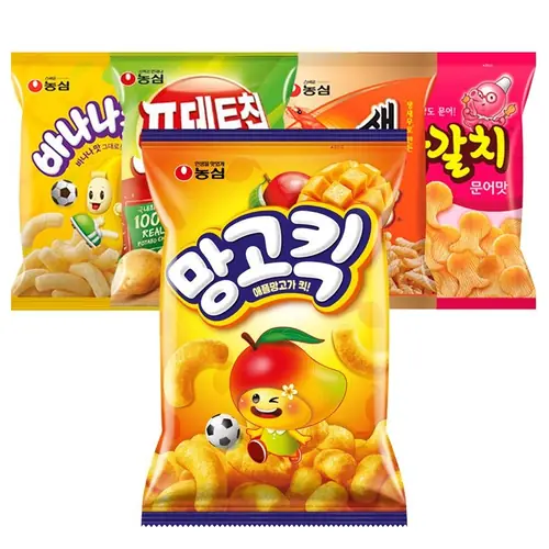 [롯데온] 농심 망고킥4봉+조청유과4봉+자갈치4봉+양파링4봉 (15,700원/무료)