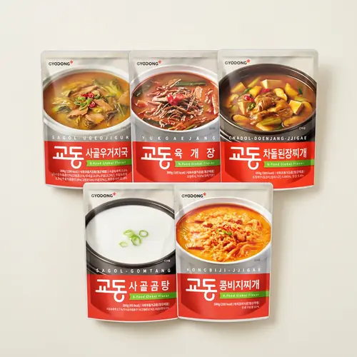[토스쇼핑] 교동 사골우거지국 + 육개장 + 차돌된장찌개 + 사골곰탕 + 콩비지찌개, 2450g, 1세트(13,900원/무료)