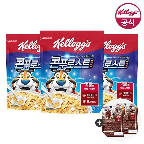 [롯데온] 켈로그 시리얼 콘푸로스트 600g 3개+컵시리얼+타포린백 (12,190원/무료)