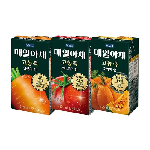 [롯데온] 매일야채 고농축 3종 125ml 24팩+토마토4팩증정 (19,490원/무료)