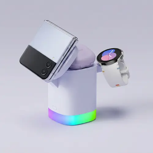 [토스쇼핑] 머레이 레인보우 LED 큐브 3in1 무선충전기, 삼성전용, 화이트, 1개 (13,244원 / 무료)